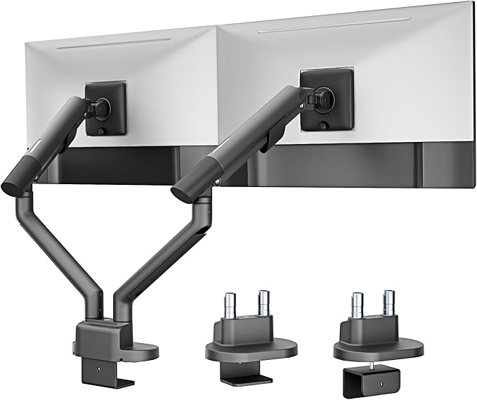 monTEK Dual Monitor Stand up to 35 inches Screen, Monitor Mount for 2 Monitors, Full Motion Adjustable Monitor Arm, VESA Mount with C-Clamp/Grommet Base, Holds 24.25lbs per Arm, Gray MA1010DG-D