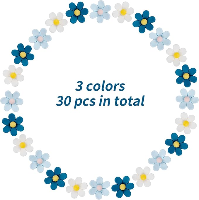 Decorative Push Pins,30pcs Flower Push Pins for Cork Board Blue Thumb Tacks Cute Push Pins Fun Thumb Tacks Decorative for Photo Wall, Feature Wall,Map, Bulletin Board, Office or Home