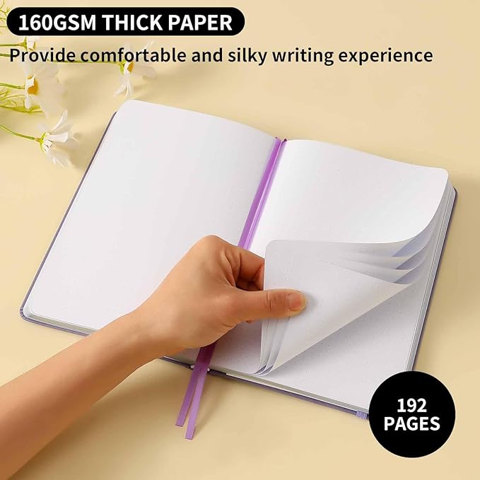 Crein Lynh Dot Grid Journal with 160GSM Thick Paper, 192 Pages, A5 Dotted Notebook for Work, School, Travel | 180° Lay Flat, Foil Stamped Cover, Elastic Band, 2 Bookmarks & Inner Pocket (Purple Castle)