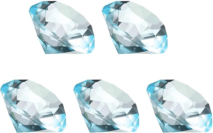 PATIKIL 5 Pcs Diamond Crystal Paperweight, 30mm / 1.18 Inch Crystal Paperweight Paper Weight for Home Office Desktop Table Decor Wedding Party Jewelry Ornaments, Lake Blue