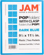 JAM PAPER Plastic Color POP Folders - 2 Pocket Durable Folders with Metal Prongs Fastener Clasps - Blue - 6/Pack