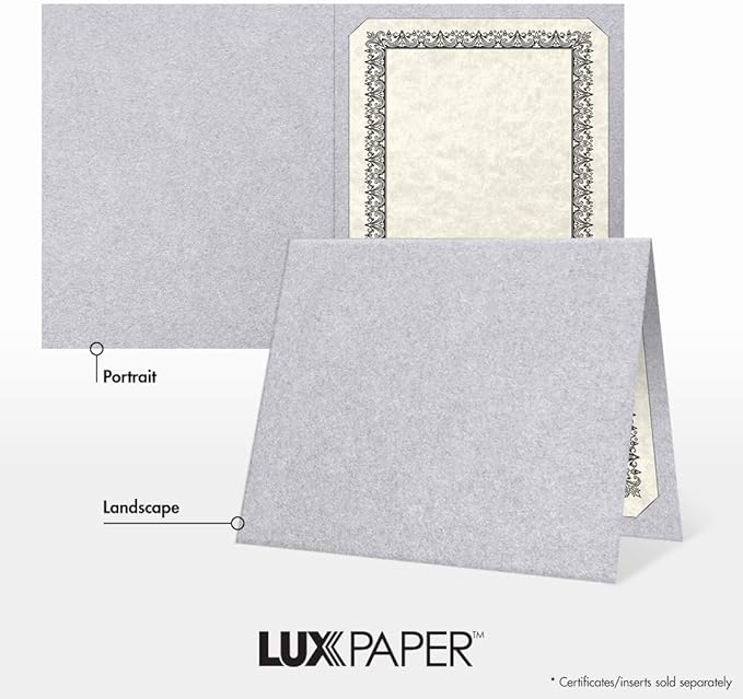 LUXPaper 9.5" x 12" Certificate Holders | Silver Metallic | 105lb. Cover | 50 Qty