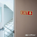 iSYFIX Exit Stickers Signs with Directional Down Arrow 2 Pack 12x4 Inch - Glow in the Dark Photoluminescent Vinyl for Office, School, Business, Warehouse - UV & Weather Resistant for Indoor/Outdoor Use