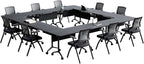 Goakwwuz Conference Room Table, Folding Conference Tables,Thicken Grey Tabletop,Flip Top Wooden Seminar Meeting Room Table for Conference Room Offices (8, BlackWoodGrain, 61.0“)