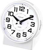 Tinload 4.3" No Ticking Analog Alarm Clock,Silent Readable for Seniors,Easy to Set,Gradual Rise Alarm,Big Numbers,On/Off Switch on Side,Gentle Wake,Snooze,Lighted on Demand,Battery Operated,White