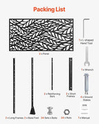 VEVOR Metal Privacy Screen, 47" W x 72" H, Outdoor Privacy Screens & Panels, Freestanding Outdoor Divider with Stand, 3-Panel Decorative Garden Steel Privacy Fence for Balcony Patio Indoor Room Black