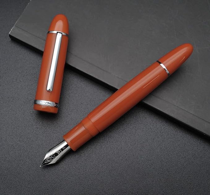 JINHAO X159 Fountain Pen (F Nib 0.5mm, Orange Red with Silvery Clip)