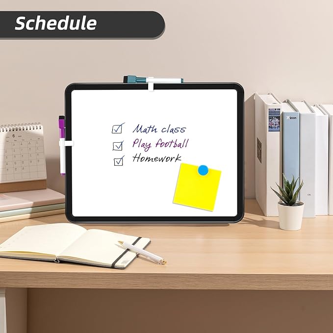 VUSIGN Small White Board Dry Erase, 11''x14'' Magnetic Dry Erase Board, Mini Whiteboard with Markers for Students, Fridge, Wall, Locker, Black