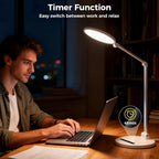 OldShark LED Desk Lamp for Home Office and Video Calls| Eye-Caring Dimmable Led Desk Light with Memory & Timer Func| 3 Color Temperature,10 Brightness Computer Light, Adjustable Flexible Swing Arm
