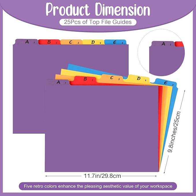 Noveread 1 Set 25 Alphabet File Dividers A-Z Tab Letter Size 1/5 Cut Tab Positions Alphabetical Number File Folder Organizer Guides Cabinet and Desk Dividers for School Office (Modern Colors)