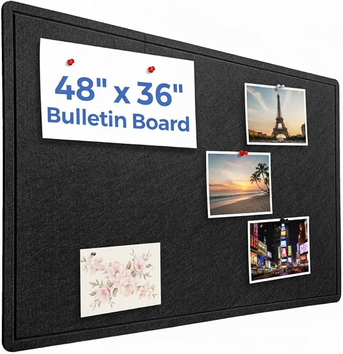 DexBoard 48 x 36 Inch Foldable Felt Bulletin Board - Large Black Pin Board for Enamel Pin Display & Vision Board - Self-Adhesive & Renter Friendly for Dorm & Office - Includes 30 Pins