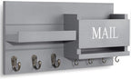 Lwenki Mail Organizer for Wall Mount – Key Holder with Shelf Includes Letter Holder and Hooks for Hallway Farmhouse Decor – Rustic Wood with Flush Mounting Hardware (16.5” x 9.1” x 3.4”) (Gray)