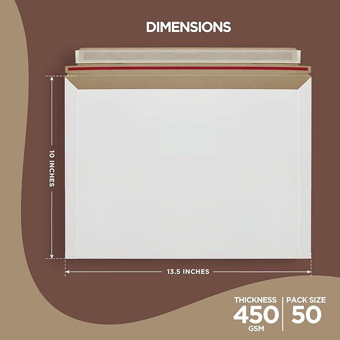 50 Pack 10x13.5 inches Rigid Mailers – Self-Seal White Cardboard Envelopes – Heavy-Duty Mailing Supplies for Documents, Photos, Magazines, and Literature
