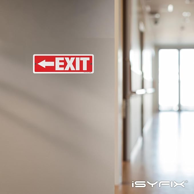 iSYFIX Exit Signs 6 Pack 12x4 Inch with Directional Left Arrows - Rust Free Aluminum, Laminated for UV, Weather, Scratch Resistance - Ideal for Offices, Schools, Theaters, Restaurants