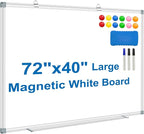 White Board Dry Erase Whiteboard for Wall 72x40 Aluminum Presentation Magnetic Whiteboards with Long Pen Tray, 12 Magnets, 3 Markers & 1 Eraser