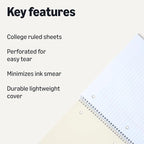 Amazon Basics College Ruled Spiral Notebook, 70 Sheets, 10.5" x 8", Assorted Solid Colors, 5 pack