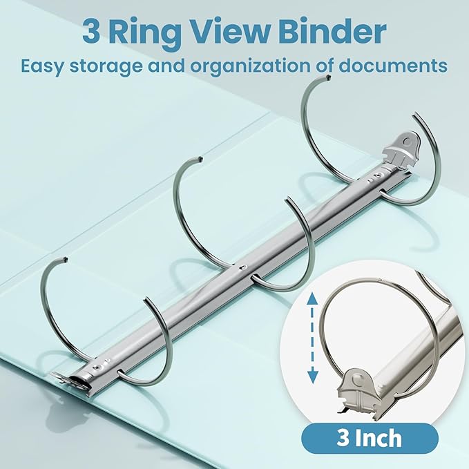 SUNEE 3 Ring Binder 3 Inch 1 Pack, Clear View Binder Three Ring PVC-Free (Fit 8.5x11 Inches) for School or Office Supplies, Pastel Blue