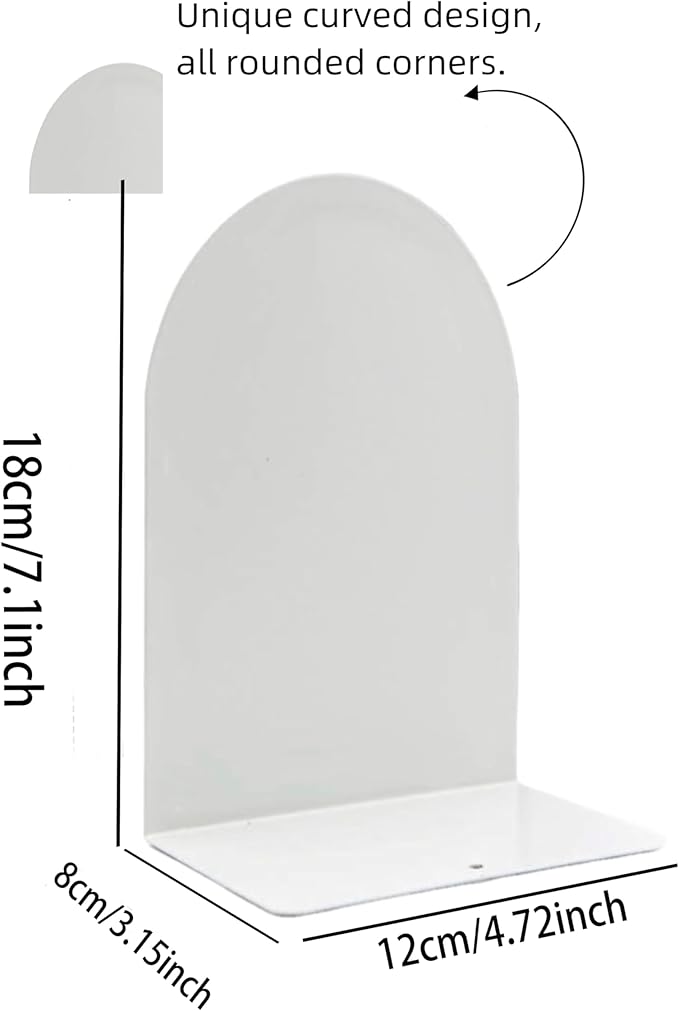 Lulonpon 6 Pieces Book Ends, Bookends, Books Stand, Metal Bookend for Shelves, White Book Ends for School, Library, Desktop Organizer