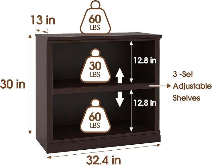 Bevfint Bookcase, Open Storage Book Cases/Shelves, Floor Standing Indoor Furniture 2 Shelf Book case for Farmhouse Library Office Bedroom Kids, Dark Cherry - 2 Tier