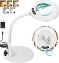 IVMAIE 10X Magnifying Glass with Light, Real Glass Lens, 5 Color Modes Dimmable, Flexible Gooseneck Lighted Magnifier with Stand, LED Desk Lamp Hands Free for Crafts Painting Reading Close Work, White