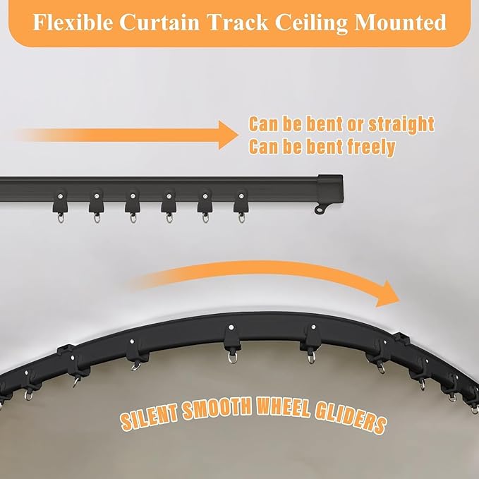 MaKefeile Room Divider Curtains with Flexible Ceiling Tracks Set,Blackout Curtain Ceiling Mount Curtain Track Privacy Room Dividers Ceiling Track Curtain Rod(Beige Drape & Black Rail W 12.5 × H 7 FT)