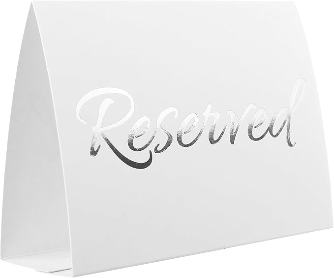 20 Pack Modern White Reserved Table Sign with Silver Letters - Reserved Signs For Wedding - Wedding Accessories - Tent Signs For Reserving Seats & Places - Place Cards for Party, Event
