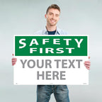 Custom OSHA Style Safety First Sign 24" x 36" Aluminum Sign, Customizable "Your Text Here", by AccuformNMC Made in USA