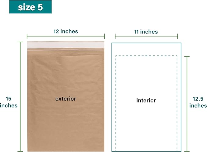 Elementree Large Recyclable Kraft Paper Padded Mailers 12" x 15" (Size #5) - 100 Brown Padded Mailing Envelopes - Flexible Padded Envelope Inner Eco-Cushioning - Made in the USA (01919)