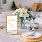PPH-Sisy Acrylic Sign Holder 5X7 Gold Picture Frame,Double Sided Clear Display Stand , Table Acrylic Stand for Home Office Shop Restaurant (4pcs)