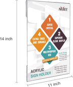 Niubee 11x14 inch Wall Mount Acrylic Sign Holder with Double Sided Adhesive Tape for Office, Home, Store, Restaurant, No Drilling - Vertical (6 Pack)