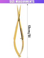 Cross Edge Spring Scissors 5 Inch straight Stainless Steel Precision Eyebrow & Eyelash Shaping & Trimming Scissor, Snips Squeeze, Embroidery, Knitting Micro Tip Craft Scissors (Gold)