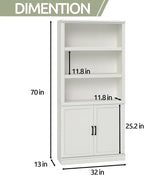 blini 5 Shelf Tall Bookcase with Doors White Bookshelf 31in Wide Display Standing Storage Shelf 72in Tall Wood Book Shelves for Bedroom Living Room Office Library