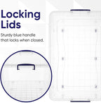 Superio Clear Storage Boxes with Wheels (2 Pack), 85 Qt Heavy Duty Containers with Lids, Stackable Rolling Bins for Home, Garage, Closet Organization- Linen, Tools, Clothing, Supplies