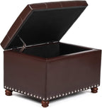 Decent Home Leather Storage Ottoman Bench Foot Rest Stool with Nailhead Trim (Dark Brown - Button Tufted Leather)
