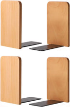 Muso Wood Book Ends for Shelves, Non-Slip Bookends, Heavy Duty Wooden Bookend Support for Books and Movies (Beech 2 Pairs)