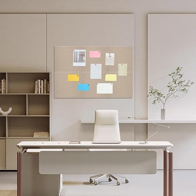 Large Cork Board 36" x 24", 6 Pack Felt Wall Tiles with Colored Pushpins, Bulletin Board with Removable Self-Adhesive Strips, Pin Board Cork Boards for Walls Office Home-Tan
