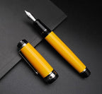 xixixiaozhu Metal Big Fountain Pen Set Medium Nib 0.7mm, Includes Ink Refill Converter, 5 Ink Cartridges & Gift Box (Medium Nib 0.7mm, Yellow with Silvery Clip)