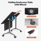 Goakwwuz Conference Room Table, Folding Conference Tables,Thicken Grey Tabletop,Flip Top Wooden Seminar Meeting Room Table for Conference Room Offices (2, BlackWoodGrain, 47.2“)