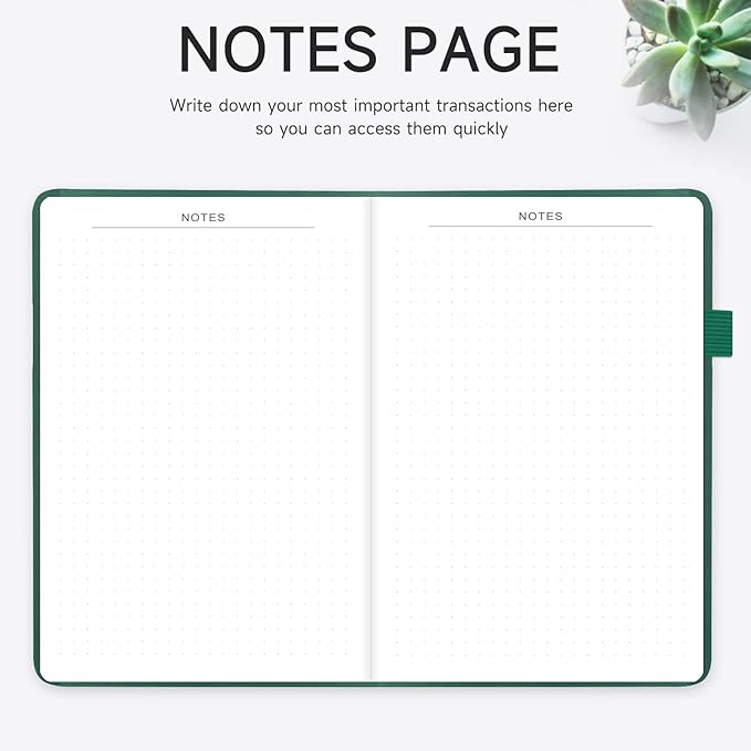 KUMEER Check Register – Elegant Check Registers for Personal Checkbook with Check & Transaction Registers, Hardcover Checkbook Log 5.2x7.6" (Earth Green)