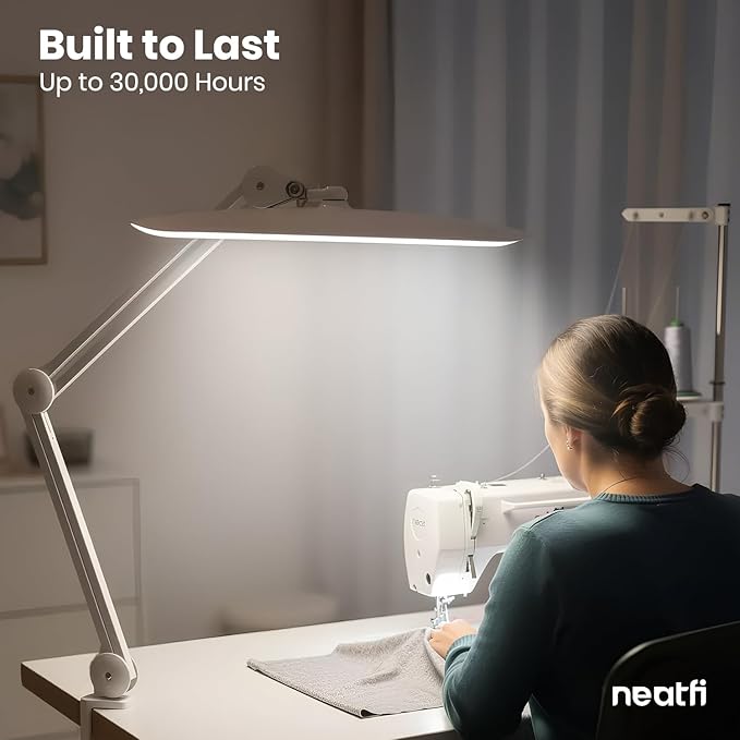 Neatfi XL 2,200 Lumens LED Desk Lamp with Clamp, 24W Bright Architect Task Lamp, 20 Inches Dimmable Computer Light, Adjustable Desk Light for Home, Office, Crafts, Nails & Hobbies (Non-CCT, White)