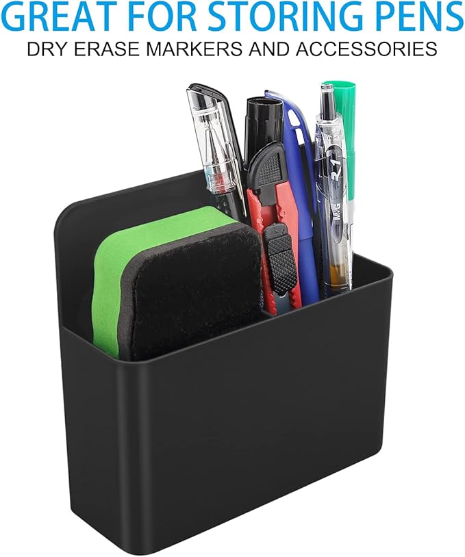 MoKo Pack of 2 Magnetic Dry Erase Marker Holder, Pen Pencil Holder Storage Organizer for Whiteboard, Refrigerator and Other Magnetic Surfaces, Black