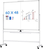 maxtek 60 x 48 Double Sided Rolling Whiteboard, Mobile Whiteboard Magnetic White Board - Large Reversible Dry Erase Board Easel Standing Board on Wheels with Stand (60 x 48)