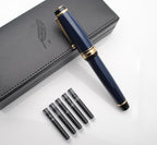xixixiaozhu Metal Big Fountain Pen Set Medium Nib 0.7mm, Includes Ink Refill Converter, 5 Ink Cartridges & Gift Box (Medium Nib 0.7mm, Dark Blue)