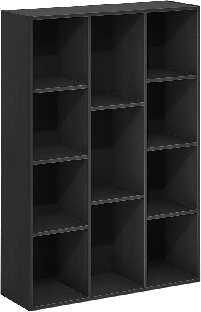 Furinno LUDER Book Shelf, 11-Cube Bookshelf, Reversible Bookcase, 9.4 x 29.1 x 41.7, for Living Room, Bedroom, Home Office, Blackwood