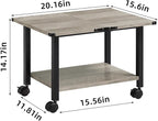 Lerliuo Under Desk Printer Stand, 2-Tier Industrial Mobile Printer Table with Storage Shelf and Steel Frame, Rolling Printer Cart Holder with Lockable Wheels for Home, Office (Grey)
