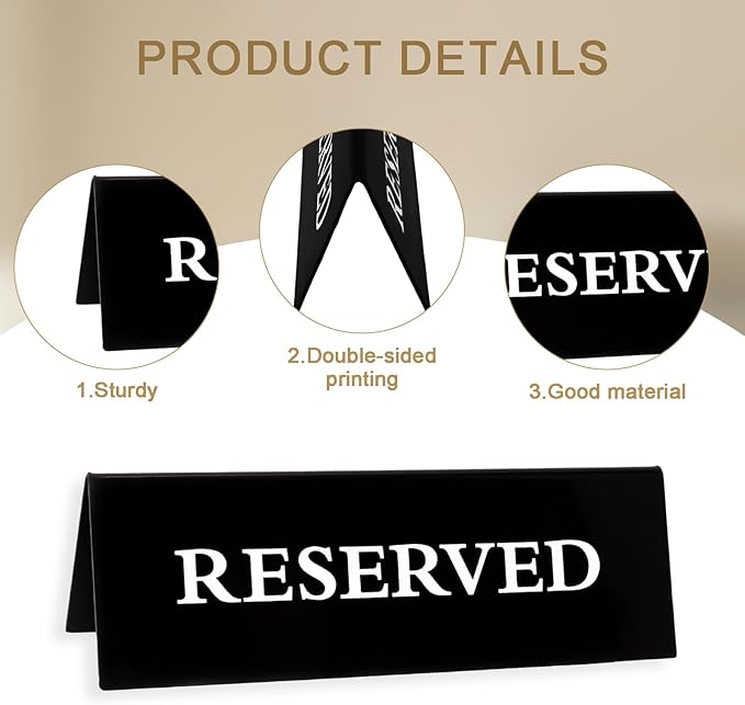 6 Pieces Plastic Reserved Table Sign for Wedding Acrylic Double Side Table Tent Black Guest Reservation Tables Seat Sign 5.9 x 2 Inches Reserve Seating Signs for Restaurant Chairs Wedding