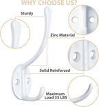 Homanu 14 Pack Coat Hooks Wall Mounted with 28 Screws, Heavy Duty White Towel Hooks Metal Double Hooks, No Rust Retro Rustic Wall Hooks for Hanging Towel, Coat, Scarf, Bag, Hat, Cup, Key