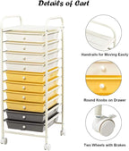 Giantex 10 Drawer Rolling Storage Cart Scrapbook Paper Office School Organizer (Beige+Yellow+Grey)