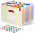ThinkTex Accordion File Organizer, 12 - Pocket Expanding File Folders Upright & Open Top,for Paper Receipts, Bills&Taxes Organizer, Letter/A4 Size for School, Office, Home with tab- Beige Color