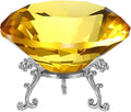 PATIKIL Diamond Crystal Paperweight, 80mm / 3.15" Crystal Paperweight Paper Weight with Silver 19 Metal Base for Home Office Desktop Table Decor Wedding Party Ornaments, Yellow